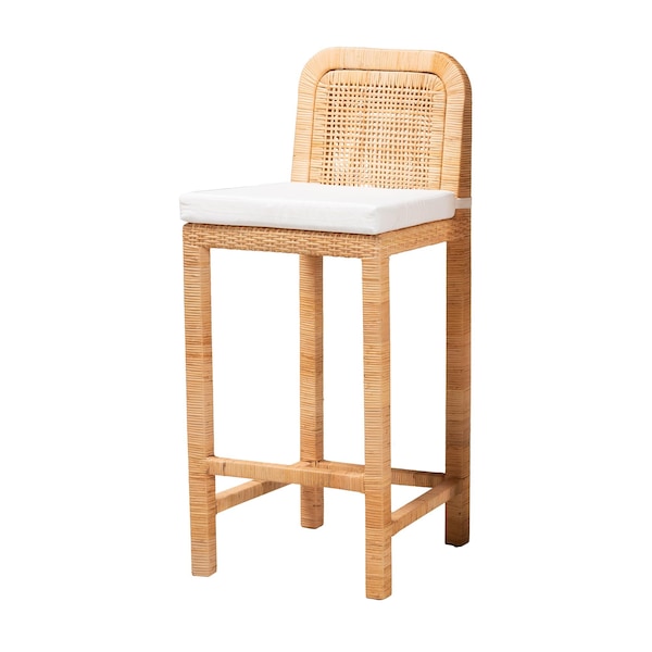 Baxton Studio Zariah Modern Bohemian Natural Brown Rattan and Mahogany Wood Bar Stool 233-13172-ZORO - main
